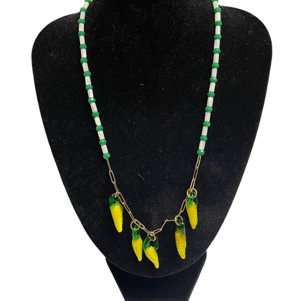 New! Free People Green and Yellow chili pepper Beaded Necklace